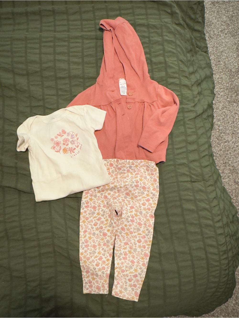 Carter's Pink Coral Hoodie, Cream Tee, and Floral Leggings Set